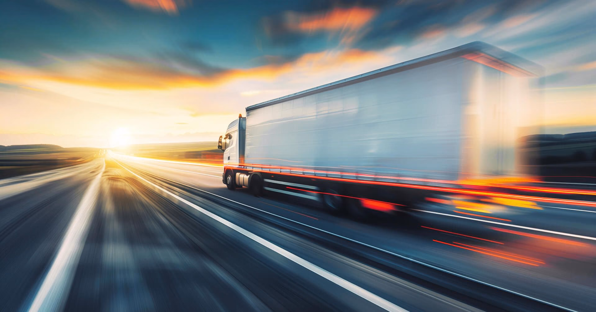 Lkw auf der Autobahn im Abendlicht, in voller Fahrt